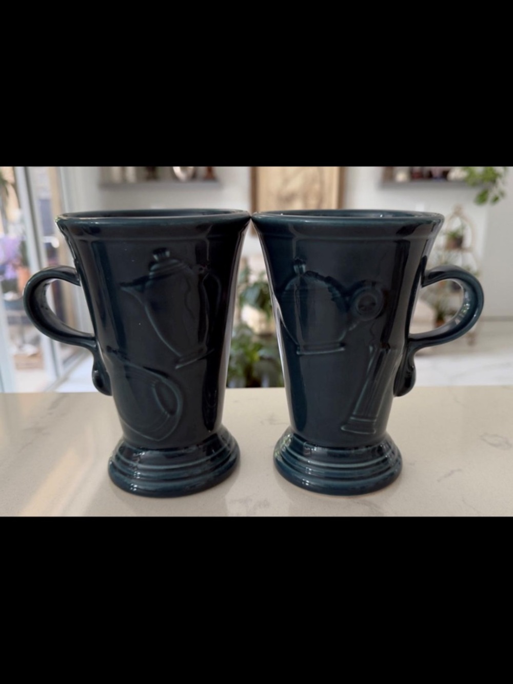Homer Laughlin Fiesta "Juniper" Pedestal Mugs | Pair | 6⅛" | 1999 | Forest Green